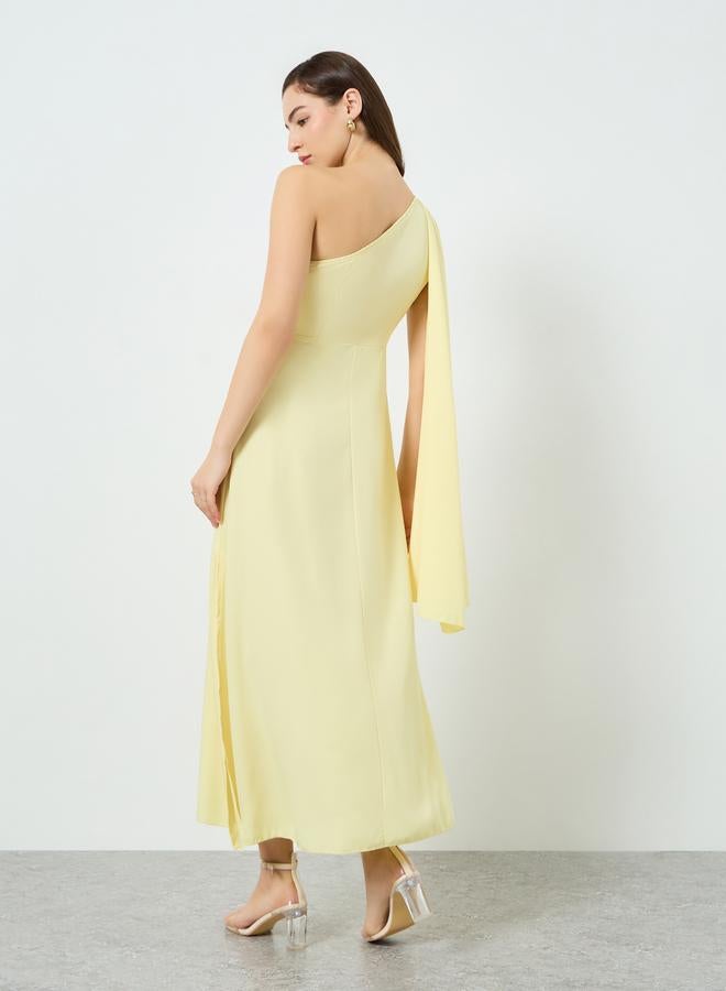 Take Two Women Yellow One Shoulder Cape Sleeve Maxi Dress - Image 4